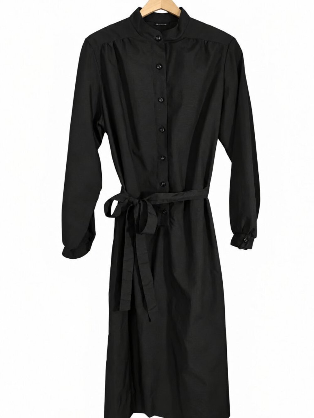 Vintage Henry-Lee Black Midi Shirt Dress Long Sleeve Belted Pockets Size Medium